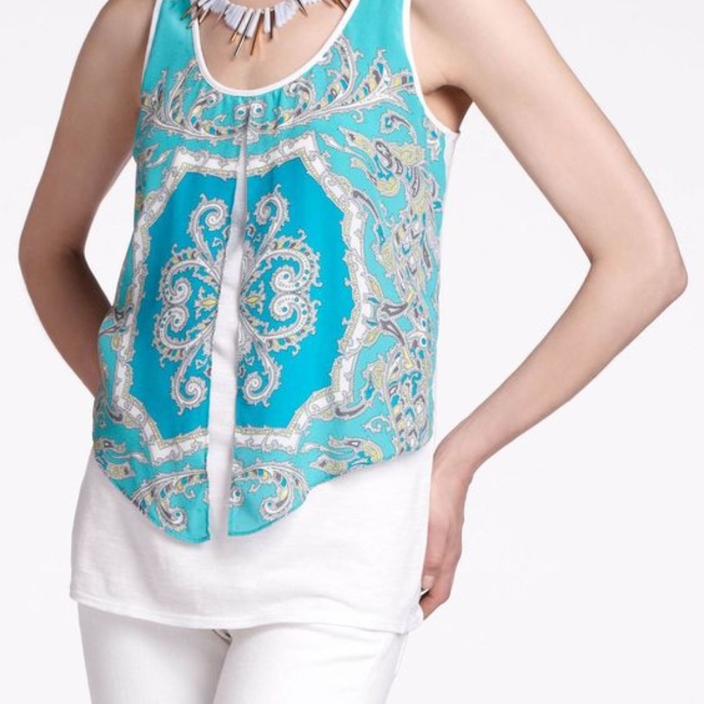Anthropology boho Turq Silk Parted Paisley Top